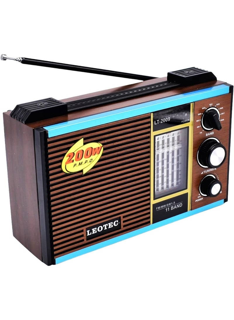 Leotec Leutec Classic 11 Band FM/MW/SW1-9 Model LT-2009 - Wooden, Electric and Battery Operated, Powerful Sound and High Sensitivity for Reception. - Image 1