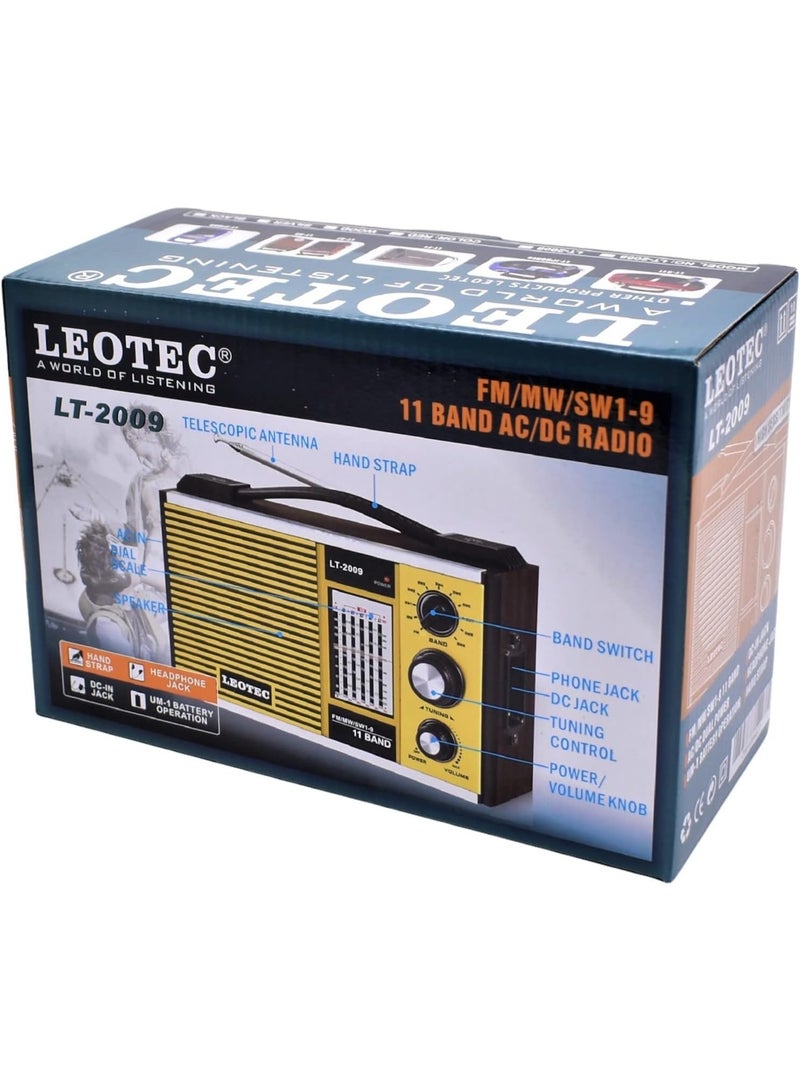 Leotec Leutec Classic 11 Band FM/MW/SW1-9 Model LT-2009 - Wooden, Electric and Battery Operated, Powerful Sound and High Sensitivity for Reception. - Image 2
