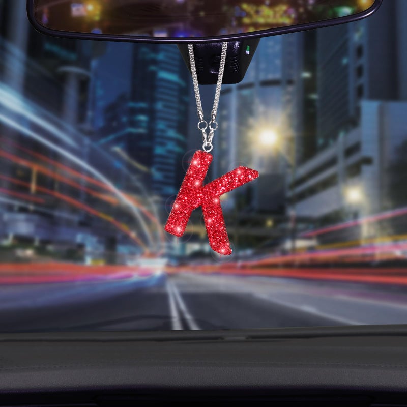 ToBeQueen Red Rear View Mirror Hanging Accessories Crystal Diamond Rhinestone Car Ornament Letter K Cute Lucky Rhinestone Car Accessories for Women RedK - Image 3