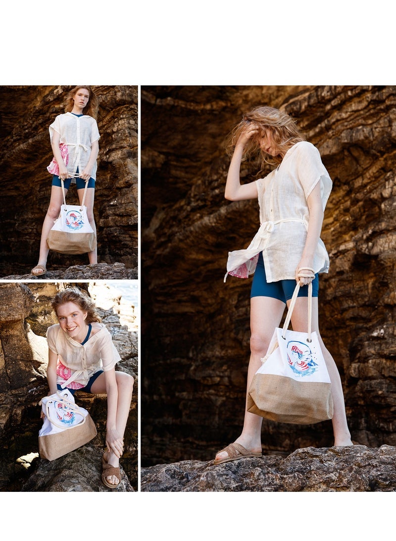 Anemoss Womens Jute Beach Bag Shoulder Bag for Women Drawstring Closure Large and Lightweight Summer Pool Bag with Adjustable Rope Handle and Inner Pocket - Image 1