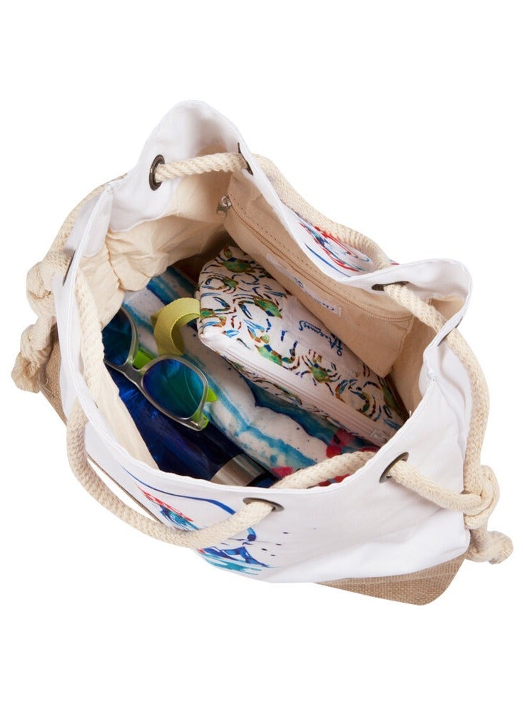 Anemoss Womens Jute Beach Bag Shoulder Bag for Women Drawstring Closure Large and Lightweight Summer Pool Bag with Adjustable Rope Handle and Inner Pocket - Image 4