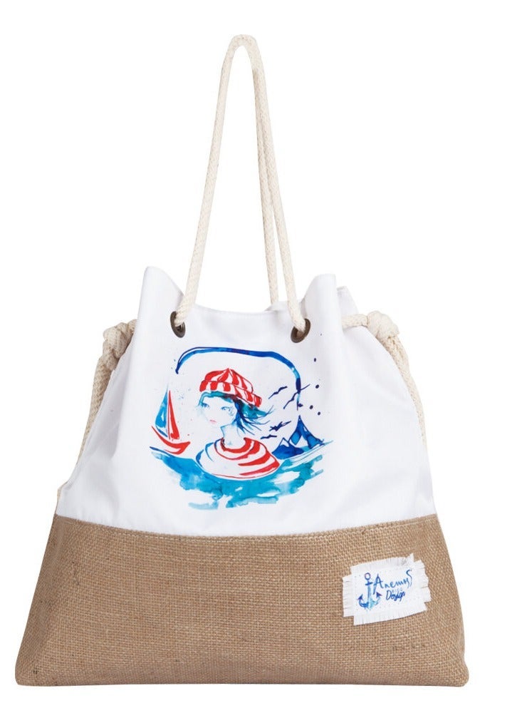 Anemoss Womens Jute Beach Bag Shoulder Bag for Women Drawstring Closure Large and Lightweight Summer Pool Bag with Adjustable Rope Handle and Inner Pocket - Image 5