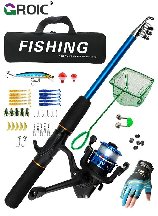 GROIC Fishing Rod Set, Telescopic Kids Fishing Rod with Fishing gloves and Reel Combo Kit with Tackle Box for Beginners, Boys,Girls,Youth, Spincast Fishing Reel Casting Rods with Tackle Kit and Carry Bag - Image 1