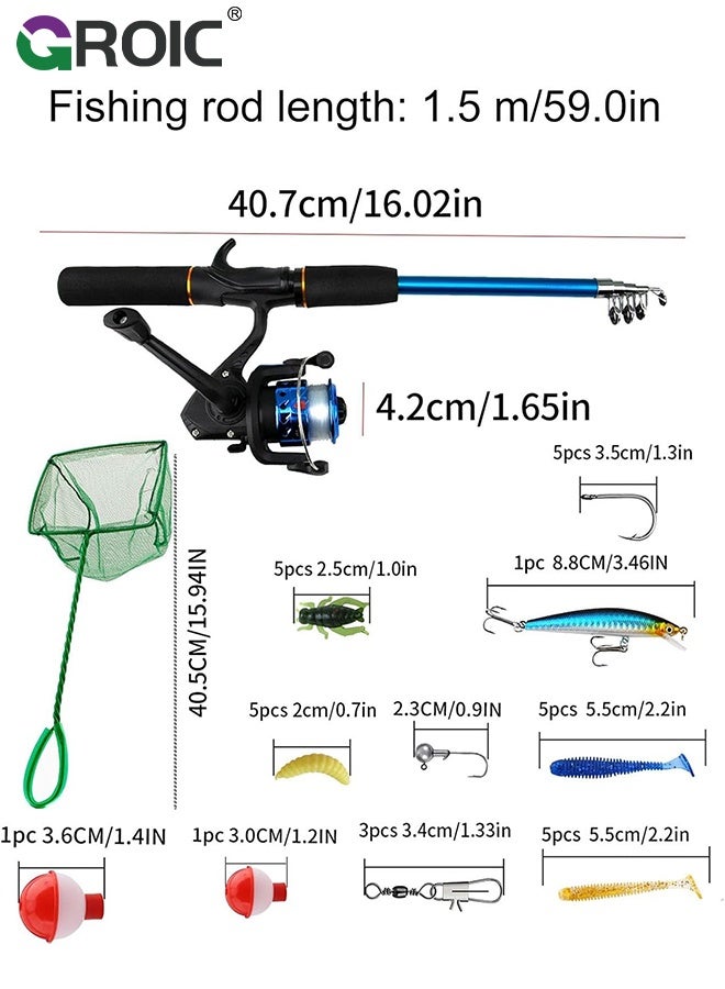 GROIC Fishing Rod Set, Telescopic Kids Fishing Rod with Fishing gloves and Reel Combo Kit with Tackle Box for Beginners, Boys,Girls,Youth, Spincast Fishing Reel Casting Rods with Tackle Kit and Carry Bag - Image 3