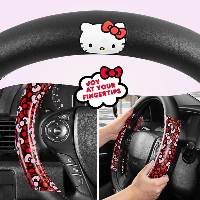 Carbella Sanrio Hello Kitty Bows Car Steering Wheel Cover, Universal Fit Cute Car Accessories for Women Stylish Decor Gifts Hello Kitty Accessories - Fits Standard Wheels 14.5"-15" - Image 5