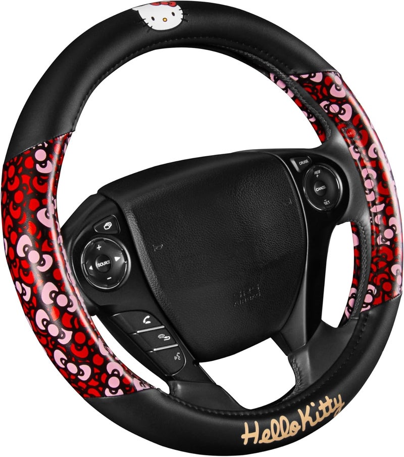 Carbella Sanrio Hello Kitty Bows Car Steering Wheel Cover, Universal Fit Cute Car Accessories for Women Stylish Decor Gifts Hello Kitty Accessories - Fits Standard Wheels 14.5"-15" - Image 1