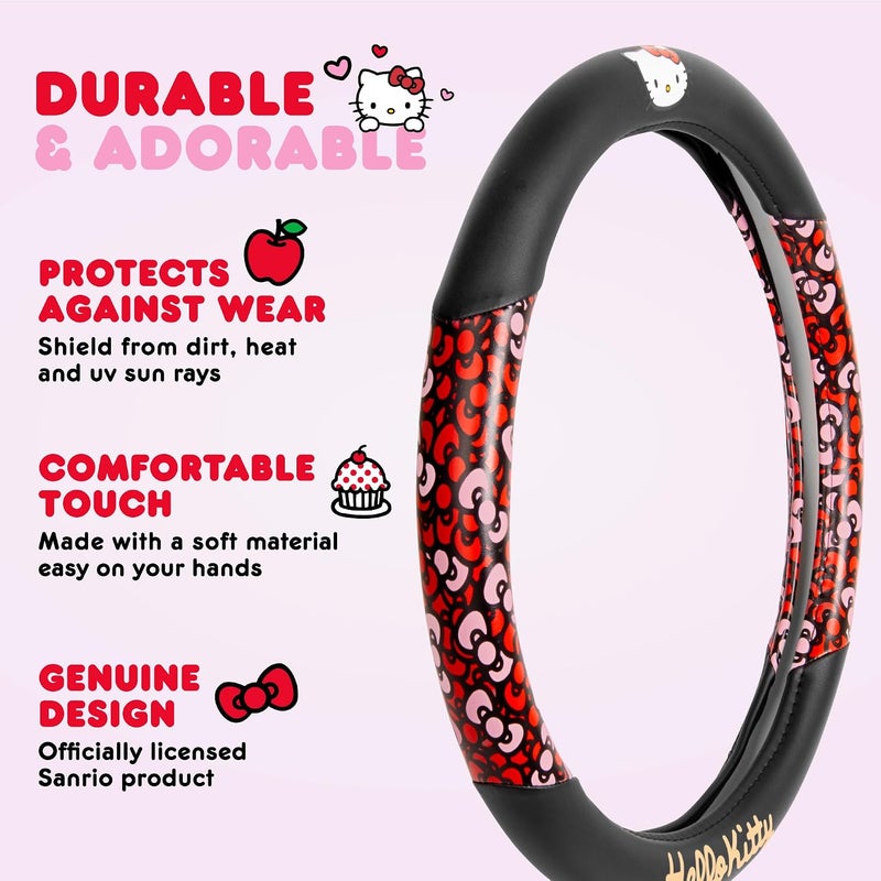 Carbella Sanrio Hello Kitty Bows Car Steering Wheel Cover, Universal Fit Cute Car Accessories for Women Stylish Decor Gifts Hello Kitty Accessories - Fits Standard Wheels 14.5"-15" - Image 2