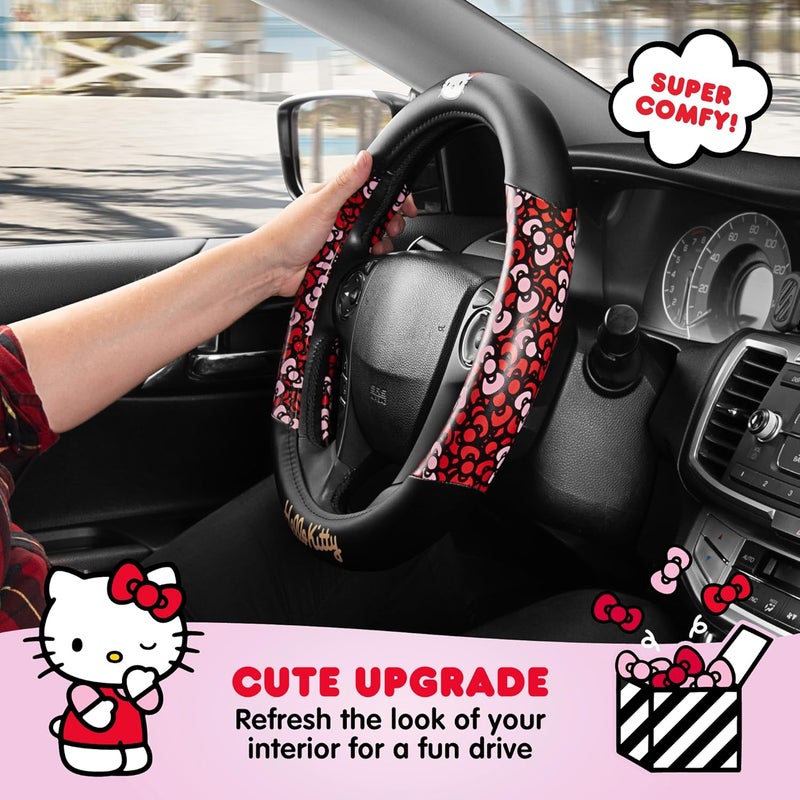 Carbella Sanrio Hello Kitty Bows Car Steering Wheel Cover, Universal Fit Cute Car Accessories for Women Stylish Decor Gifts Hello Kitty Accessories - Fits Standard Wheels 14.5"-15" - Image 3