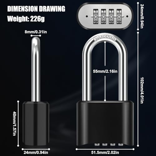 Diyife 2.5in Long Shackle Combination Lock, Diyife Large Outdoor Weatherproof Padlock, Design of Hidden Password & High Security, Resettable Combination Lock for Locker, Home, School, Garage, Gate, Garden - Image 2