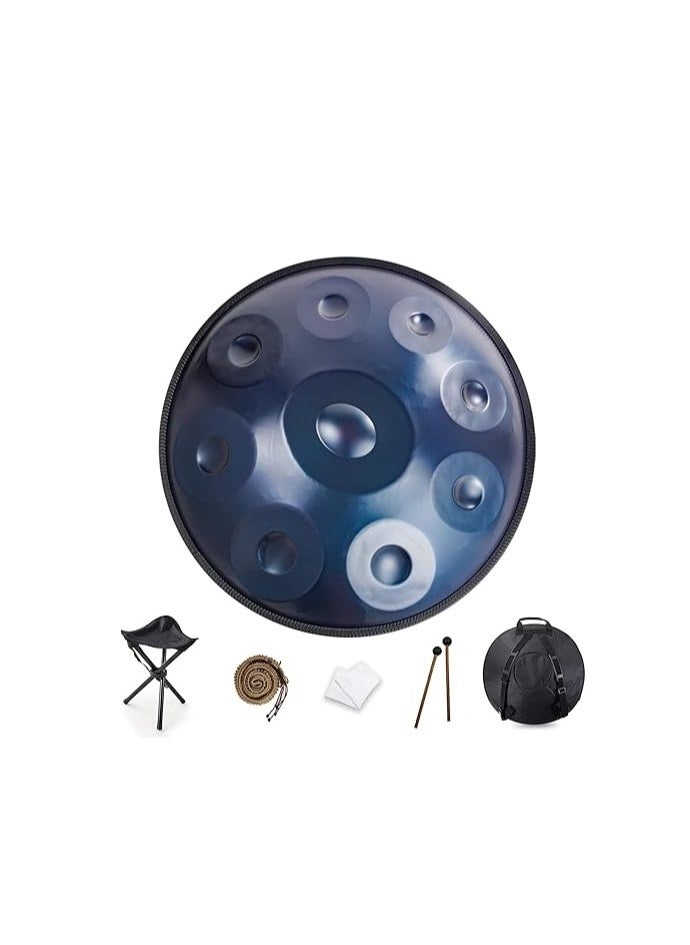 Megarya 22-Inch Professional Steel Tongue Drum Handpan in D Minor (9 Notes, 432Hz) – Includes Soft Handpan Bag, 2 Mallets, Stand, Cleaning Cloth & Belt – Elegant Metallic Blue 