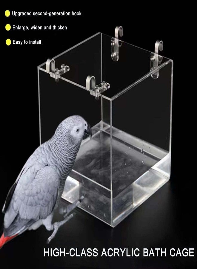 Xxmbbjy Hanging Cube Bird Bath Cage, Transparent Bird Bathtub Bath Shower with Stainless Steel Hooks for Small Bird Canary Parakeet Budgerigar Parrots Crested Myna Cockatiel Lovebird (Large) - Image 5