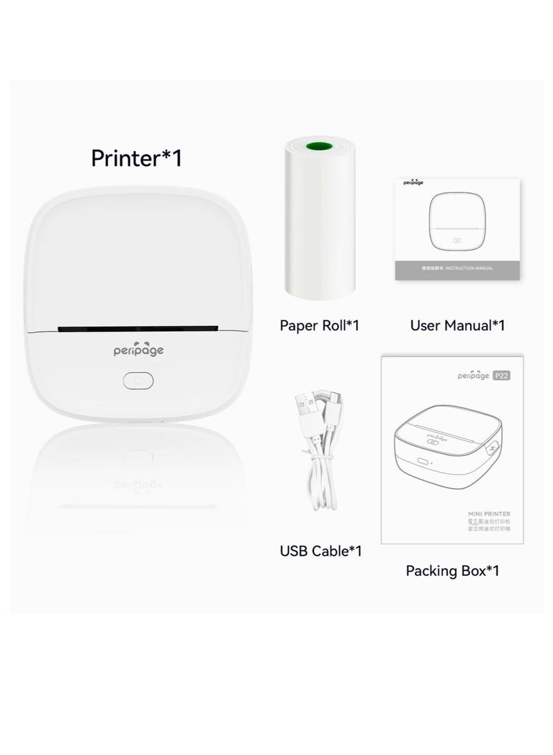 PeriPage P22  Mini Printer, Small Photo Printer for Study Photos Notes,Thermal Sticker Printers Compatible with IOS/Android, Label Maker Machine, White - Image 3