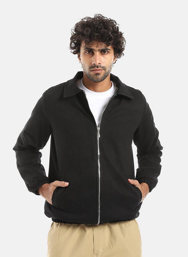 Andora جاكيت جاباردين بسحاب مع ياقة مطوية - أسود - Image 1