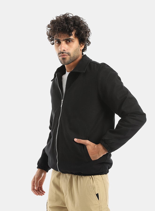Andora جاكيت جاباردين بسحاب مع ياقة مطوية - أسود - Image 2