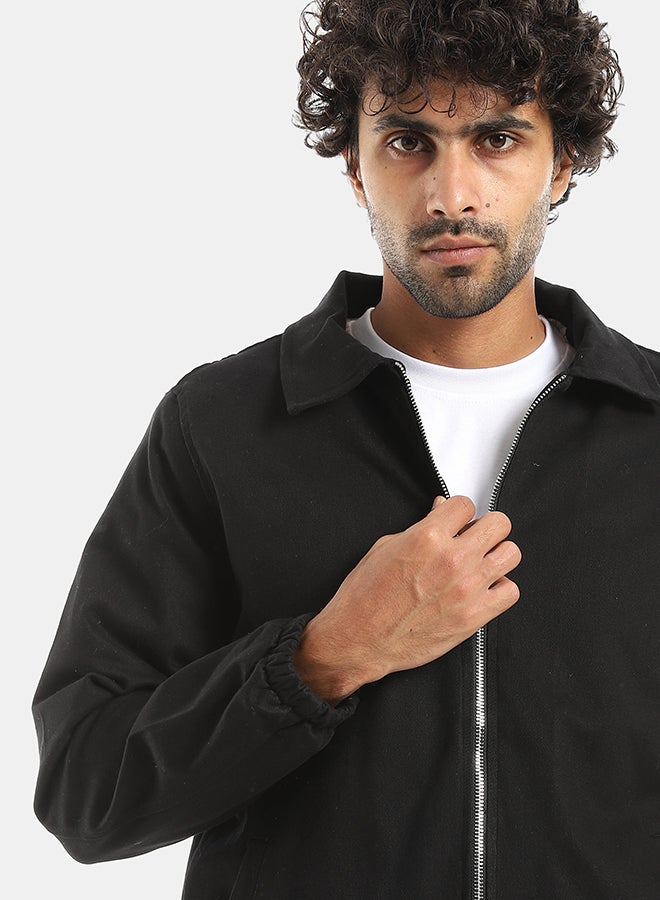 Andora جاكيت جاباردين بسحاب مع ياقة مطوية - أسود - Image 4