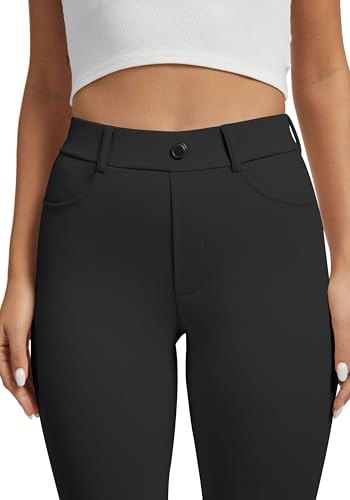 VIMPEP Yoga Pants Women Straight Leg Pants with Pockets High Waist Stretchy Pull On Dress Slacks for Casual Lounge Office Work Petite/Regular 1202 33 Black M - Image 2