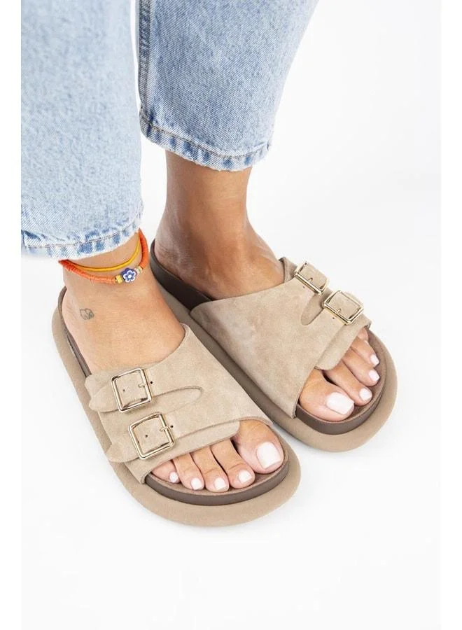 Manijero  Lirio Women's Genuine Leather Single Band Double Buckle Vizon Slippers. for Women | Best Price UAE