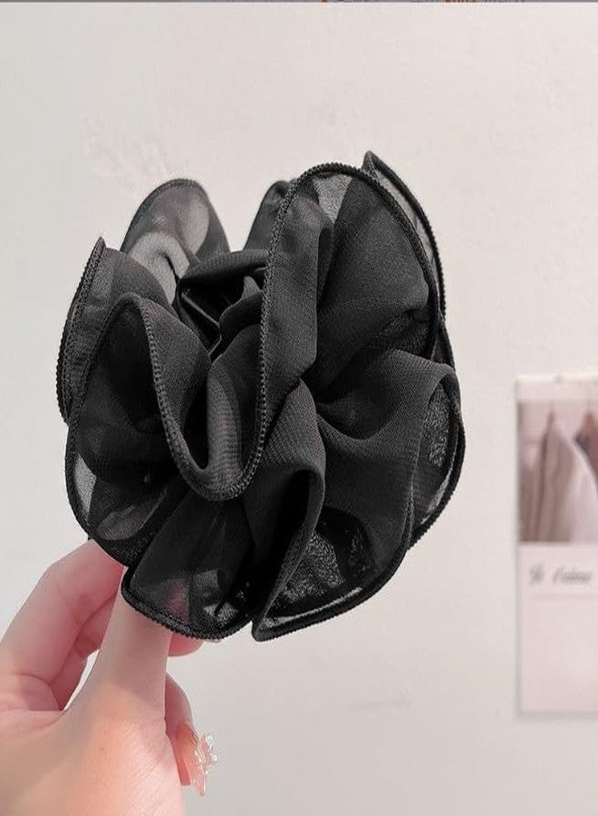 Cauaoa Black Large Chiffon Claw Clip Hair Bow Large Size Black Fabric Ribbon Flower Rose For Women Clamps Accessories Clips Jaw Claw,Clips and Barrettes,Hair Accessories - Image 1