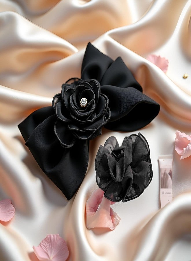 Cauaoa Black Large Chiffon Claw Clip Hair Bow Large Size Black Fabric Ribbon Flower Rose For Women Clamps Accessories Clips Jaw Claw,Clips and Barrettes,Hair Accessories - Image 3
