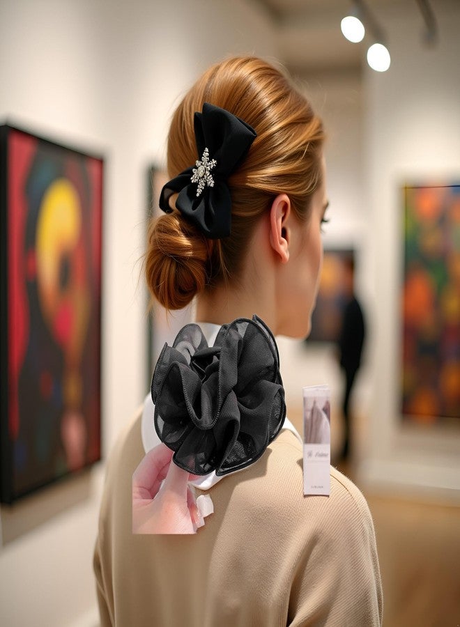Cauaoa Black Large Chiffon Claw Clip Hair Bow Large Size Black Fabric Ribbon Flower Rose For Women Clamps Accessories Clips Jaw Claw,Clips and Barrettes,Hair Accessories - Image 4
