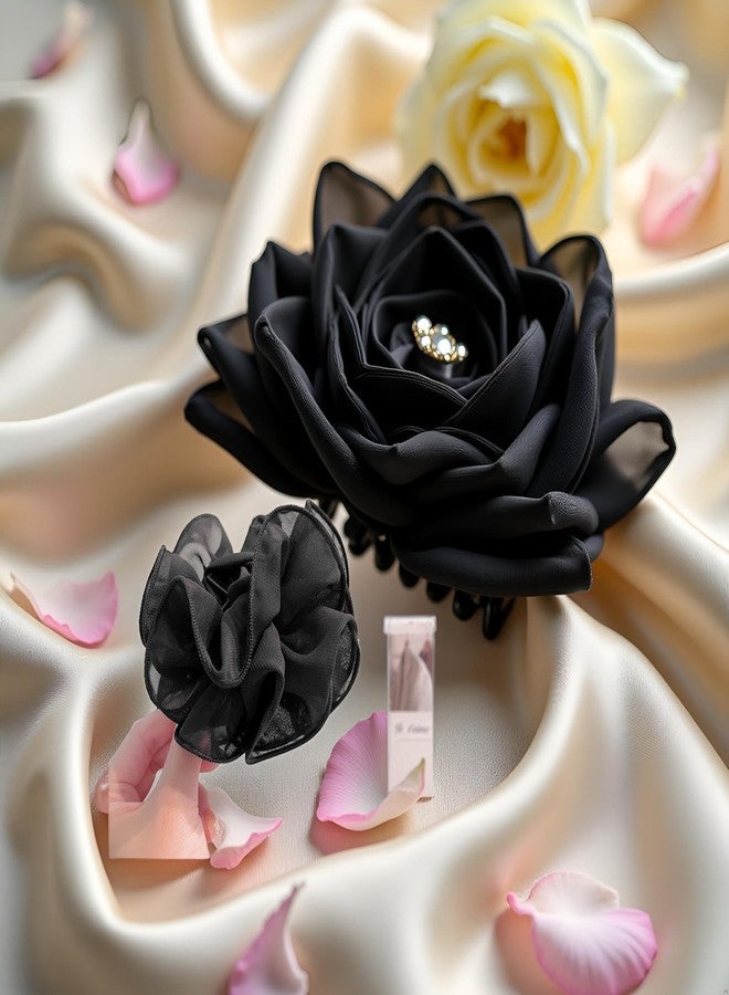 Cauaoa Black Large Chiffon Claw Clip Hair Bow Large Size Black Fabric Ribbon Flower Rose For Women Clamps Accessories Clips Jaw Claw,Clips and Barrettes,Hair Accessories - Image 5