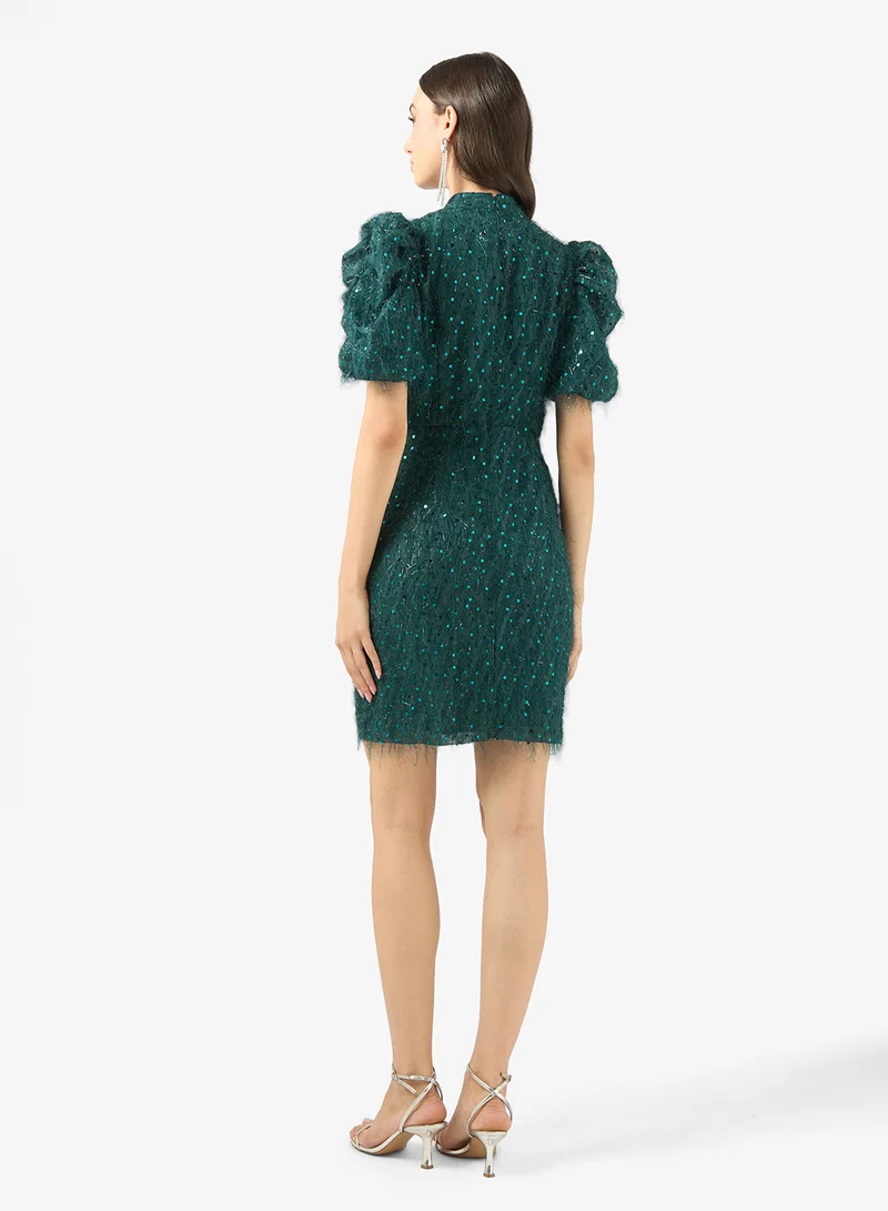 YAS Sequin Detail Puff Sleeve Mini Dress