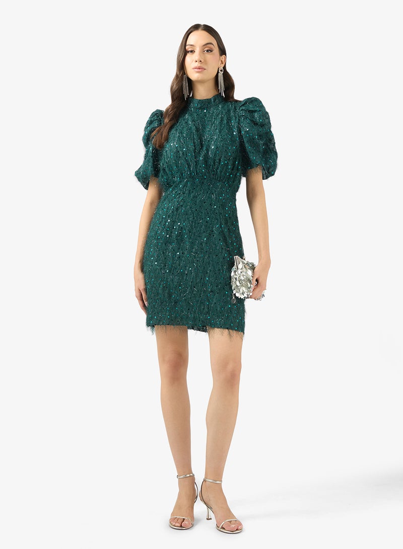 YAS Sequin Detail Puff Sleeve Mini Dress - Image 4