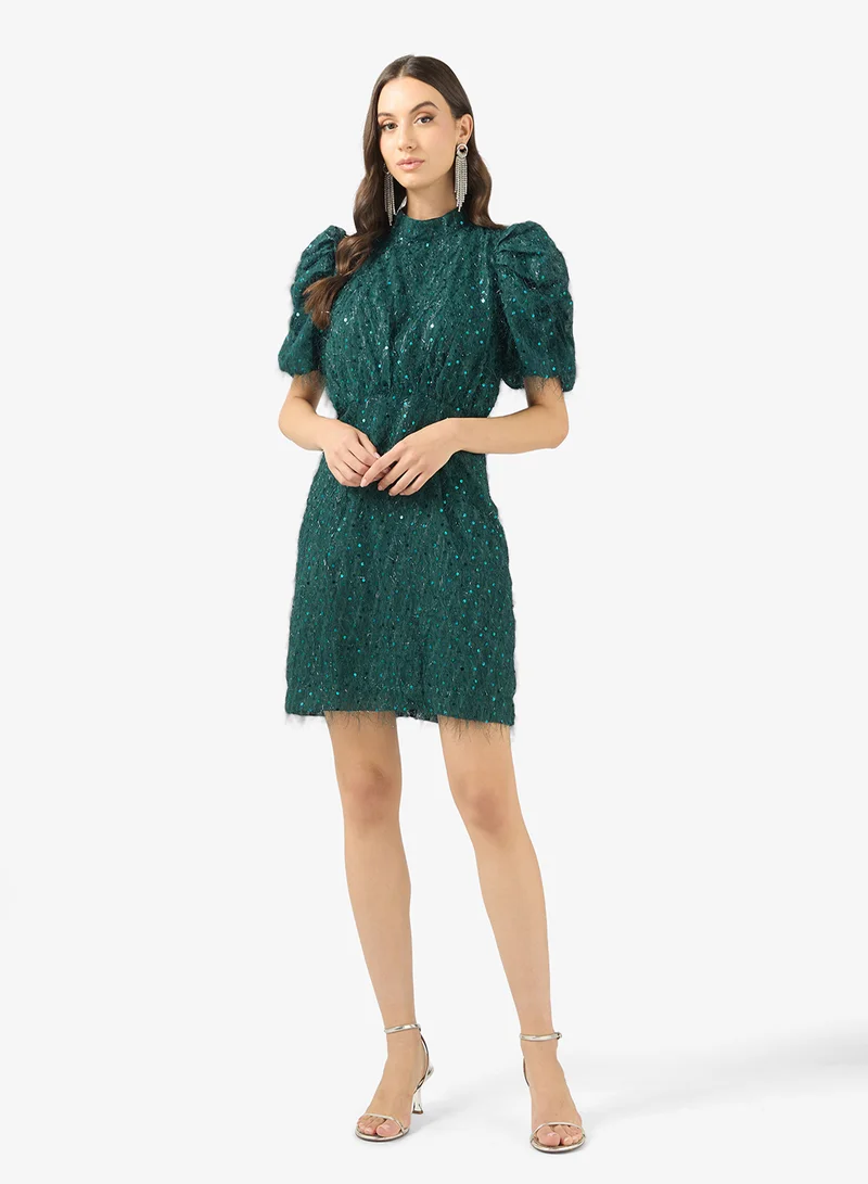 Sequin Detail Puff Sleeve Mini Dress