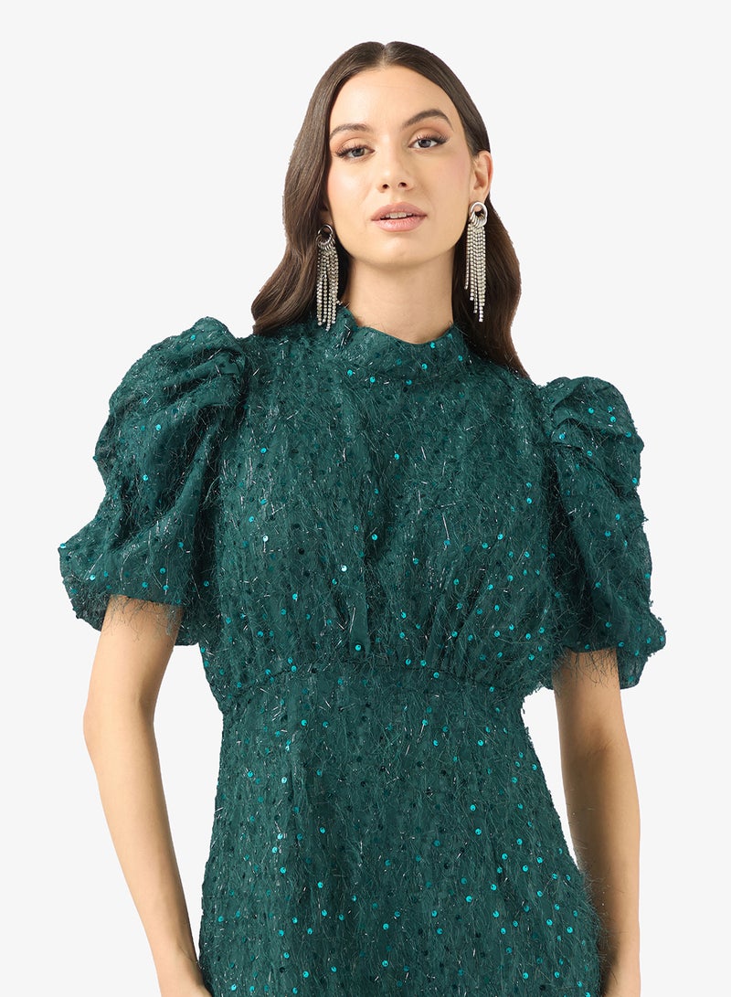 YAS Sequin Detail Puff Sleeve Mini Dress - Image 3