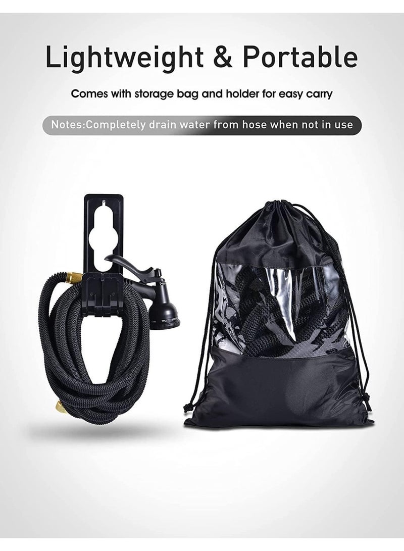 ألونغد خرطوم حديقة، خرطوم مياه بطول 100 قدم - فوهة رش خرطوم 8 وظائف، أنبوب مياه مع وصلات نحاسية صلبة مقاس 3/4 بوصة، خراطيم حدائق سوداء - Image 2