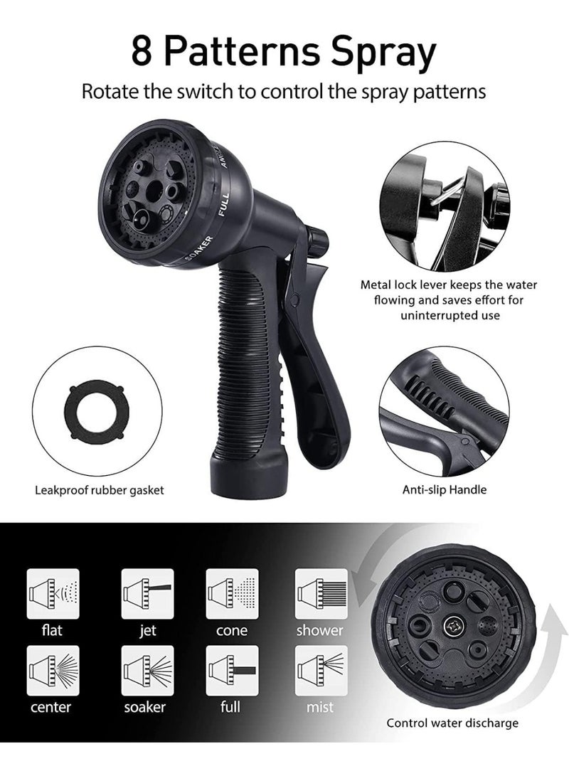 ألونغد خرطوم حديقة، خرطوم مياه بطول 100 قدم - فوهة رش خرطوم 8 وظائف، أنبوب مياه مع وصلات نحاسية صلبة مقاس 3/4 بوصة، خراطيم حدائق سوداء - Image 3