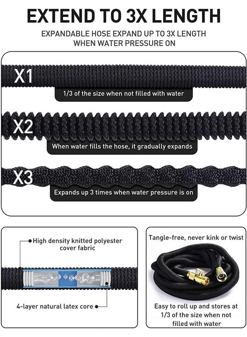 ألونغد خرطوم حديقة، خرطوم مياه بطول 100 قدم - فوهة رش خرطوم 8 وظائف، أنبوب مياه مع وصلات نحاسية صلبة مقاس 3/4 بوصة، خراطيم حدائق سوداء - Image 4