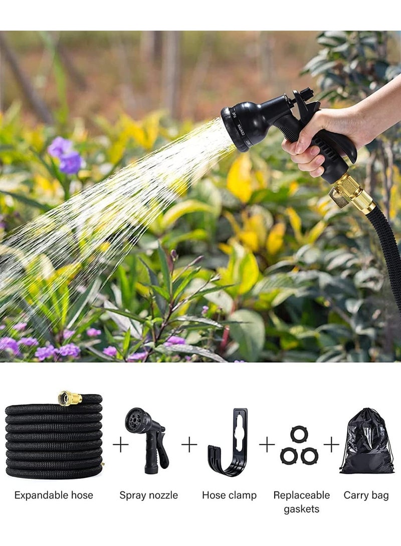ألونغد خرطوم حديقة، خرطوم مياه بطول 100 قدم - فوهة رش خرطوم 8 وظائف، أنبوب مياه مع وصلات نحاسية صلبة مقاس 3/4 بوصة، خراطيم حدائق سوداء - Image 5