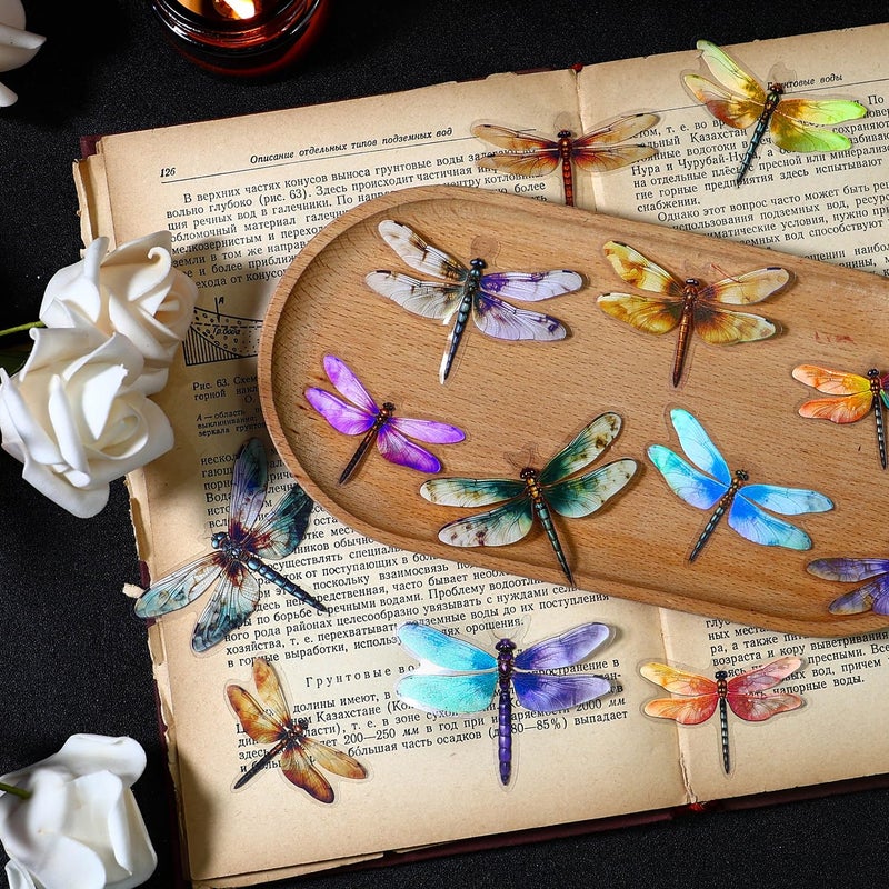 Yoksas 80Pcs Holographic Vintage Dragonfly Stickers - Waterproof Transparent Insect Scrapbook Craft Decorative Stickers for Junk Bullet Journals,Planners,Album - Image 2