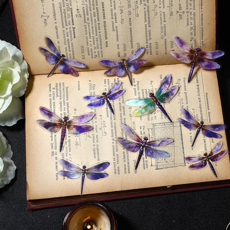 Yoksas 80Pcs Holographic Vintage Dragonfly Stickers - Waterproof Transparent Insect Scrapbook Craft Decorative Stickers for Junk Bullet Journals,Planners,Album - Image 5