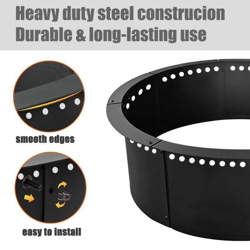 SoulMate Outdoor 45-Inch Outer/39-Inch Inner Fire Pit Ring Smokeless,Duty Solid Metal Steel Round Firepit Rim Insert for DIY Fire Pits, Outdoor Above or In-Ground, Camping Garden Patio Backyard. - Image 5