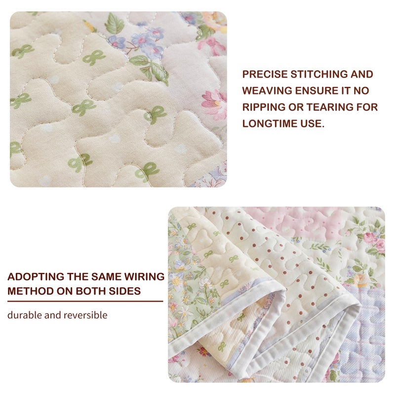 Joyreap 2 Pieces Twin Size Floral Cotton Quilt Set for Girls, Colorful Flowers Grids Patchwork Design, Cozy Lightweight Cotton Quilt Bedspread Bed Cover for All Season- 68x88 inches - Image 4