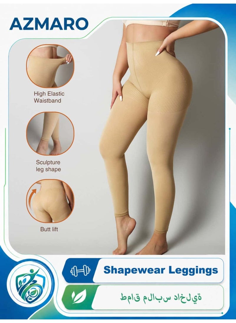 AZMARO High Waist Medical Compression Leggings, Graduated Pressure Opaque Tights for Varicose Veins Relief, Postpartum Tummy Control — Size L (Nude) - Image 1