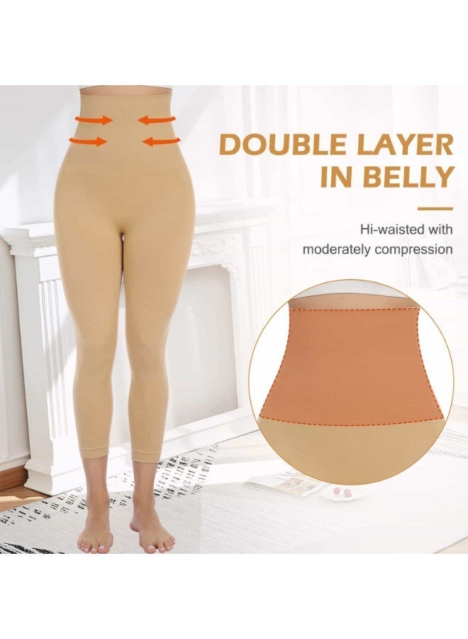 AZMARO High Waist Medical Compression Leggings, Graduated Pressure Opaque Tights for Varicose Veins Relief, Postpartum Tummy Control — Size L (Nude) - Image 3