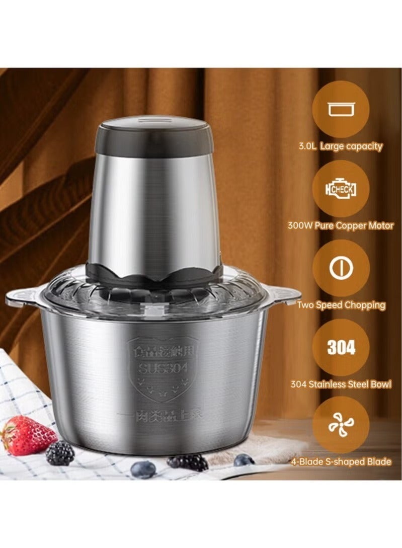 عربست مفرمة اللحم الكهربائية 3L متعددة الوظائف الفولاذ المقاوم للصدأ المطبخ الغذاء المعالج للحوم الخضروات البصل والثوم والفواكه والمكسرات 2-سرعة التحكم الغذاء المفرمة للمطبخ المنزلي المطاعم - Image 2