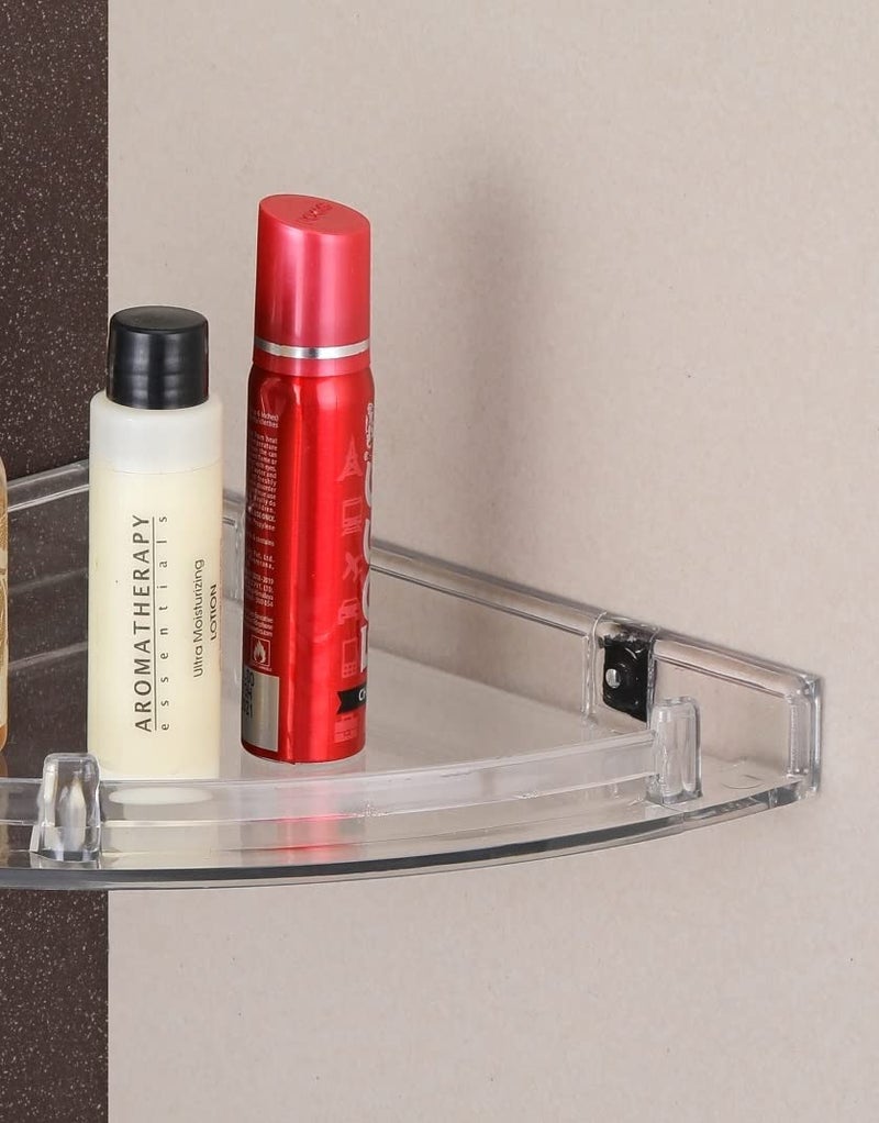 iSTAR Clear Transparent Plastic Soap Dish Tooth Brush Holder Home Acrylic Bathroom Faucets Accessories Corner Acrylic Wall Shelf 10 x 10 inch (Number of Shelves - 1, Clear) - Image 3