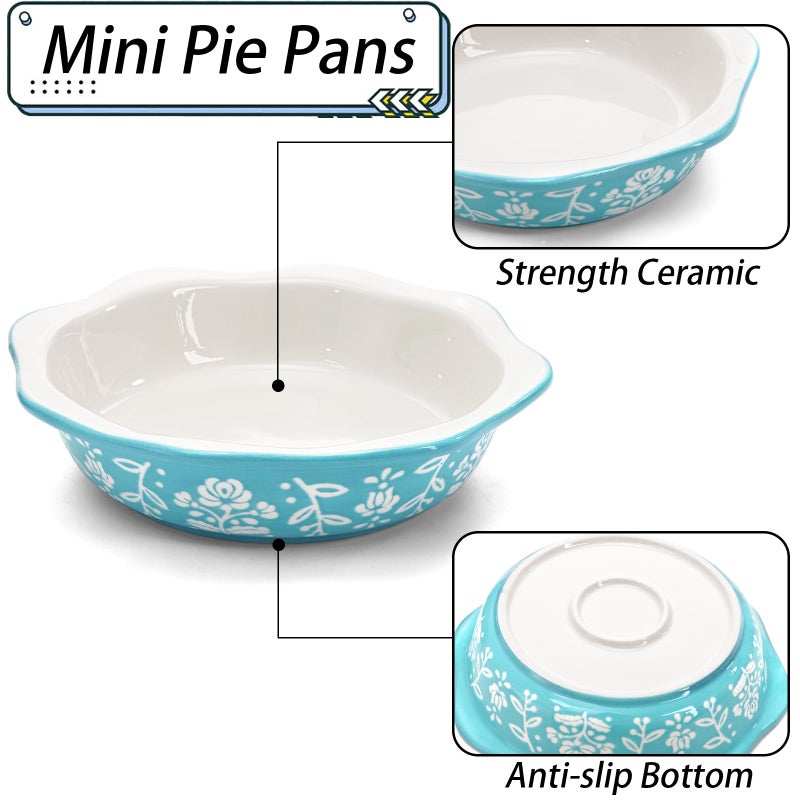 Bekith 4 Pack Ceramic Mini Pie Pans, 6 Inches Fluted Dish Pie Plate, Nonstick Small Quiche Baking Dish Mini Tart Pan, Microwave & Oven Safe - Image 3