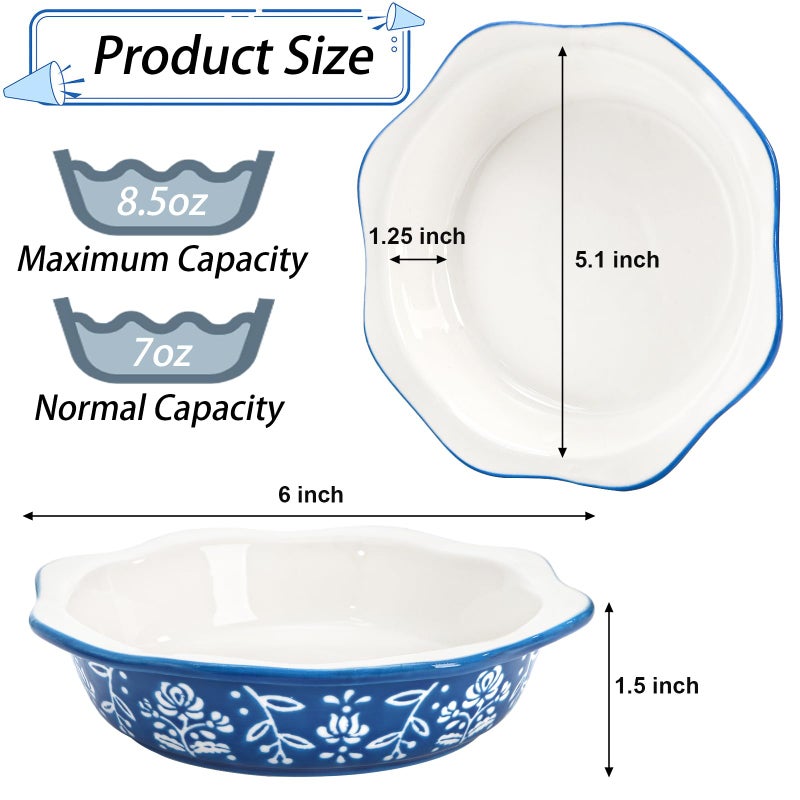 Bekith 4 Pack Ceramic Mini Pie Pans, 6 Inches Fluted Dish Pie Plate, Nonstick Small Quiche Baking Dish Mini Tart Pan, Microwave & Oven Safe - Image 2