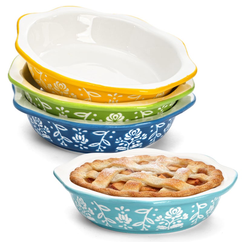 Bekith 4 Pack Ceramic Mini Pie Pans, 6 Inches Fluted Dish Pie Plate, Nonstick Small Quiche Baking Dish Mini Tart Pan, Microwave & Oven Safe - Image 1