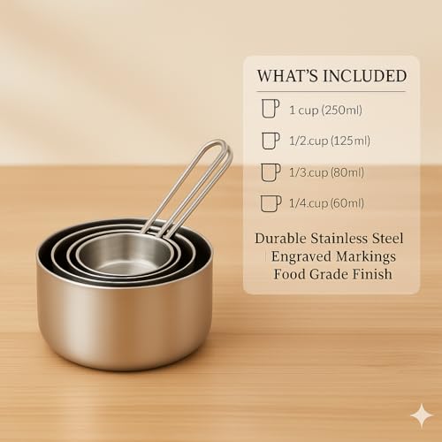 Human Hydro Stainless Steel Measuring Cups and Spoons Set – 8 Pieces | for Baking and Cooking | Measure Dry or Liquid Ingredients | Durable, Rust-Free & Dishwasher Safe - Image 4