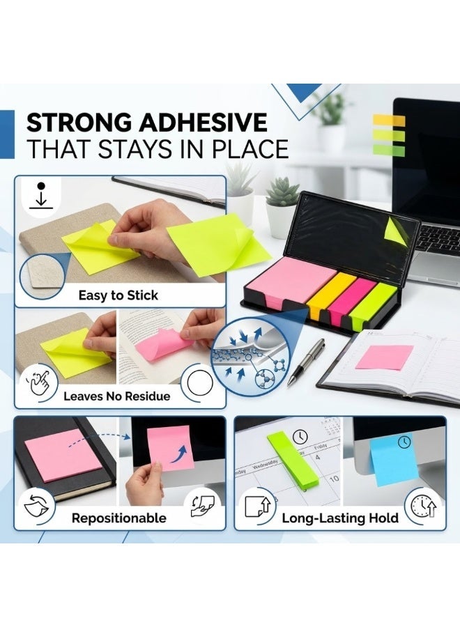 Sticky Notes Set with Case, 4 Color Self-Adhesive Memo Pads & Index Tabs, Portable Page Marker Bookmark Notes for Office, School, Study, Planner & Stationery - Image 3