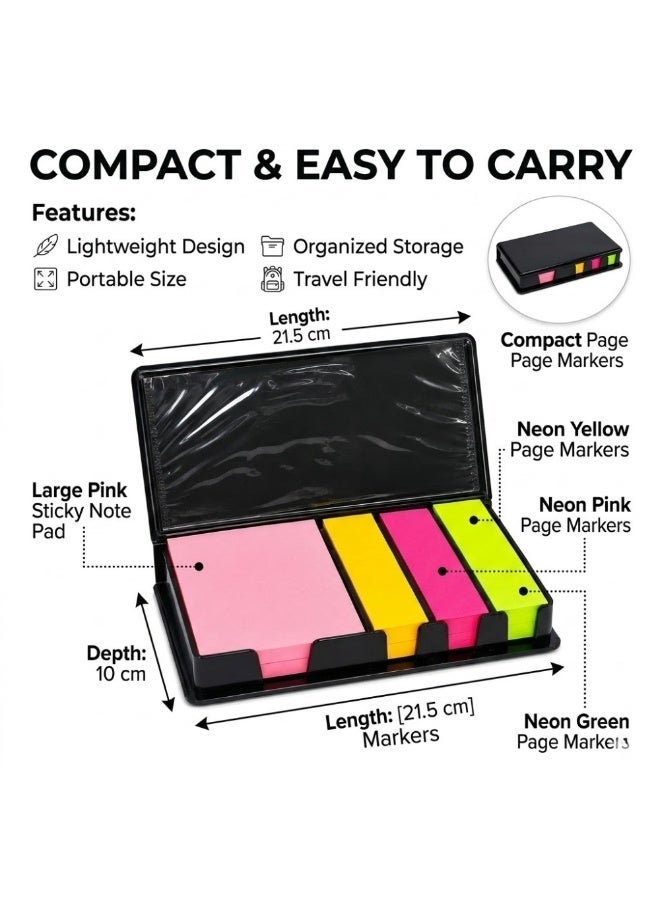 Sticky Notes Set with Case, 4 Color Self-Adhesive Memo Pads & Index Tabs, Portable Page Marker Bookmark Notes for Office, School, Study, Planner & Stationery - Image 5