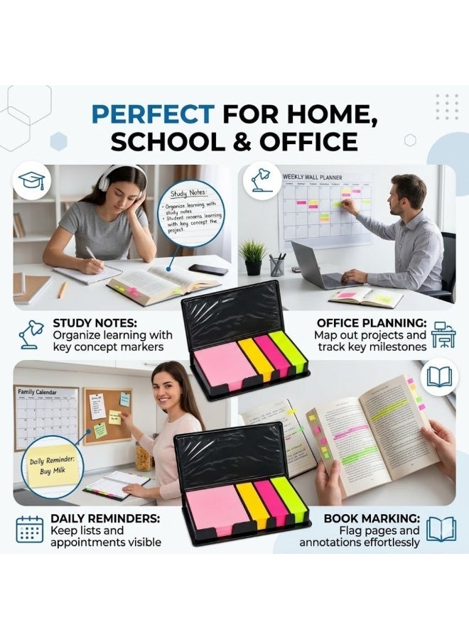 Sticky Notes Set with Case, 4 Color Self-Adhesive Memo Pads & Index Tabs, Portable Page Marker Bookmark Notes for Office, School, Study, Planner & Stationery - Image 4