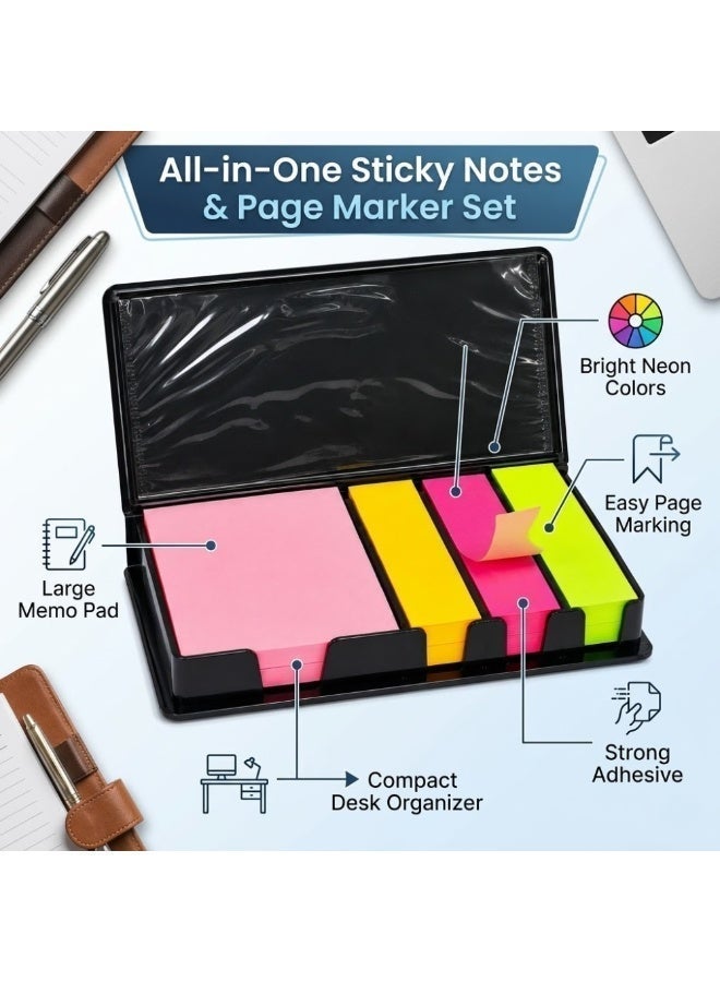Sticky Notes Set with Case, 4 Color Self-Adhesive Memo Pads & Index Tabs, Portable Page Marker Bookmark Notes for Office, School, Study, Planner & Stationery - Image 2
