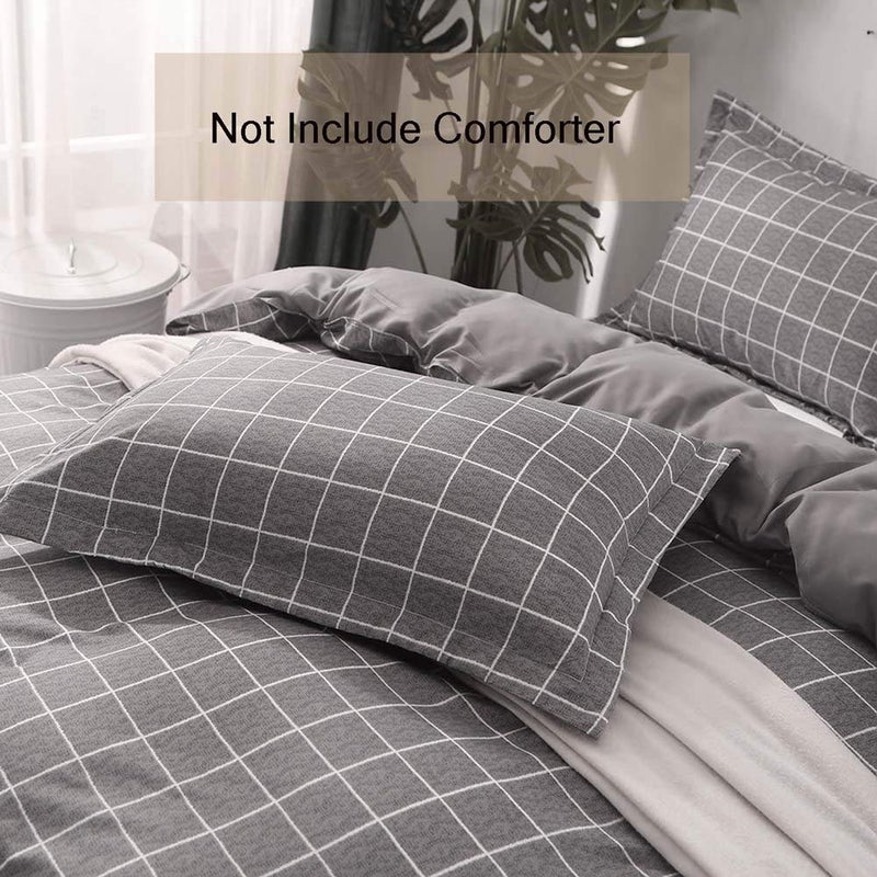 Nanko Queen Duvet Cover Set Gray, 3 Pieces 1200 TC Luxury Microfiber Down Comforter Quilt Bedding Cover with Zipper Closure, Ties - Organic Modern Style for Men and Women, Plaid - Image 4